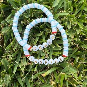 Blue and White Beaded Bracelets with Inspirational Words